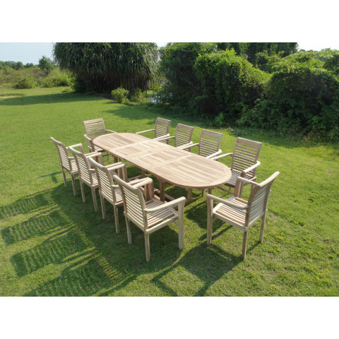 Salon de jardin en teck henua 10 fauteuils empilables
