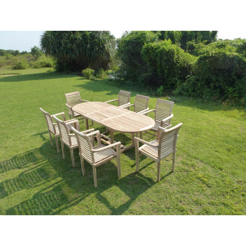 Ensemble salon de jardin en teck mahui 8 fauteuils empilables