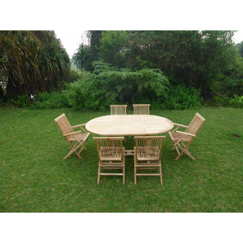 Ensemble de jardin en teck premium sawah 4 chaises 2 fauteuils jenae