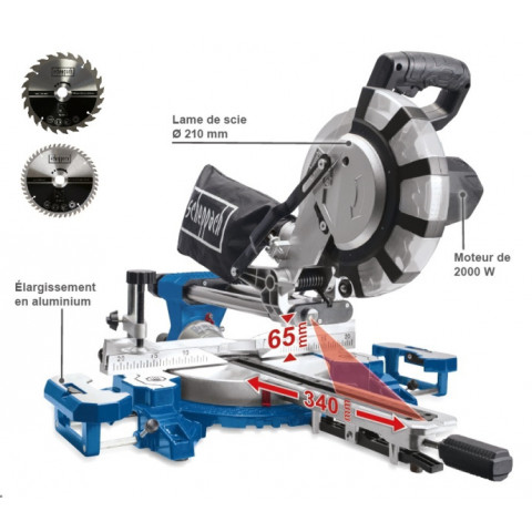 Scie à onglet radiale hm216spx scheppach ø210 mm + 2 lames - 5901221901