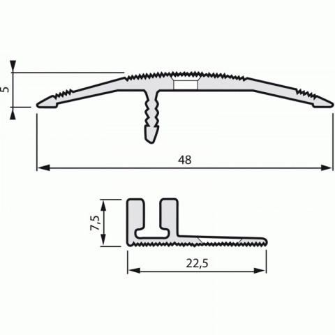 Seuil de rattrapage de niveau petit socle - 48 x 2700 mm finition aluminium naturel