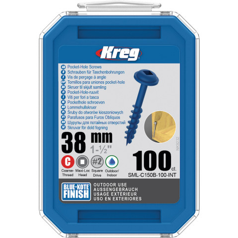 Vis à trous de poche 38 mm Blue-Kote™ Maxi-Loc, Filetage épai, 100 - KREG - SML-C150B-100-INT