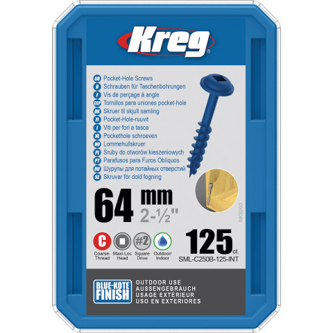 Vis à trous de poche 64 mm Blue-Kote™ Maxi-Loc, Filetage épai, 125 - KREG - SML-C250B-125