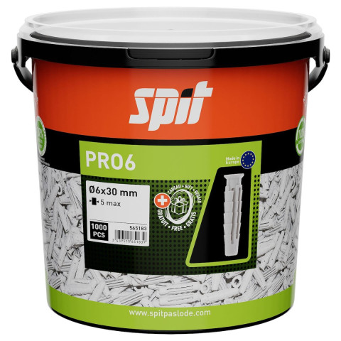 Cheville nylon PRO6 - 6 x 30 avec vis - Seau de 1000 - SPIT - 565183