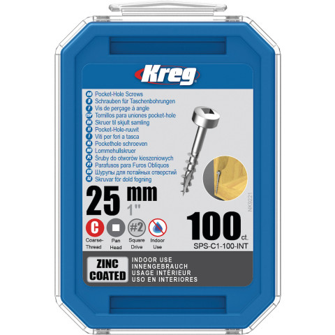 Vis à trous de poche Kreg 25 mm Revêtu de Zinc Pan-Head, Filetage épai - KREG - SPS-C1-100