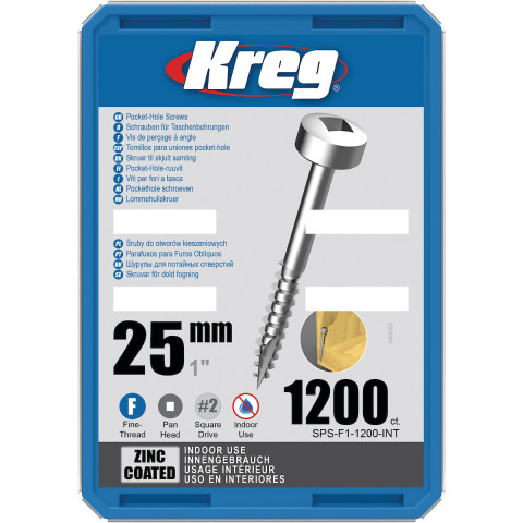 Vis à trous de poche Kreg Revêtu de Zinc Pan-Head, Filetage fin - KREG - SPS-F1-500-INT