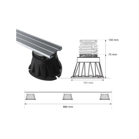 Rail stabilisateur pour pied de receveur stabilibac, 880x55x9,5mm en aluminium