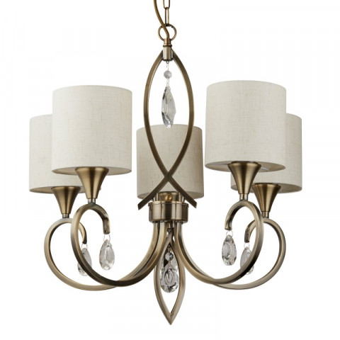 Suspension alberto, laiton antique et cristal, 5 ampoules