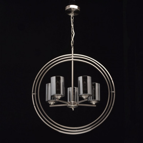 Suspension argentée loft 5 ampoules 100 cm