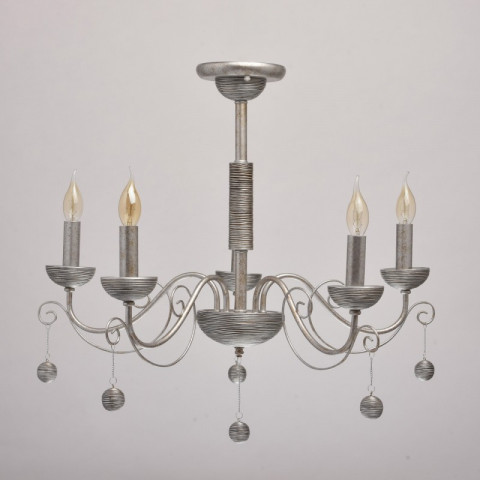 Suspension argentée neoclassic 5 ampoules 103 cm