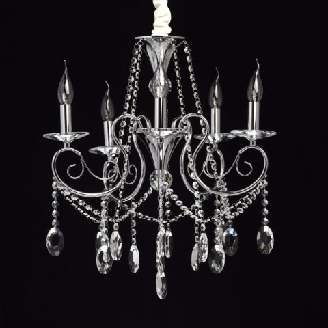 Suspension chromée crystal 5 ampoules 94 cm