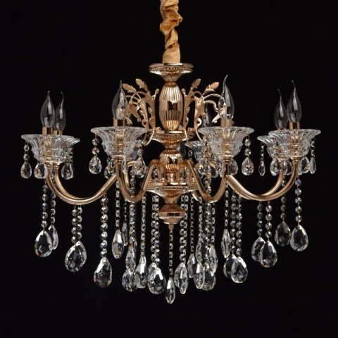 Suspension dorée crystal 8 ampoules 100 cm