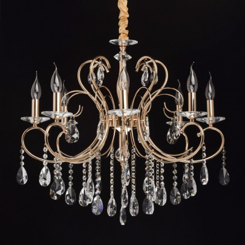 Suspension dorée crystal 8 ampoules 102 cm