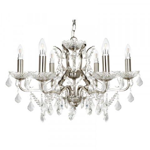 Suspension paris, argent satiné et cristal, 6 ampoules