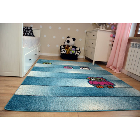 Tapis kids hiboux bleu c412 - Dimension au choix