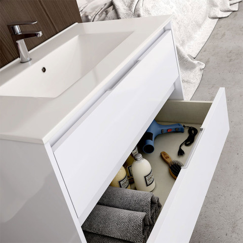 Meuble de salle de bain 120cm double vasque - 6 tiroirs - sans miroir - iris - blanc