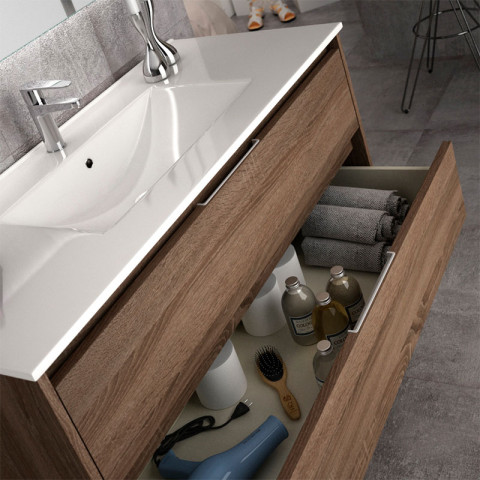 Meuble de salle de bain 120cm double vasque - 6 tiroirs - sans miroir - tiris 3c - britannia (chêne foncé)