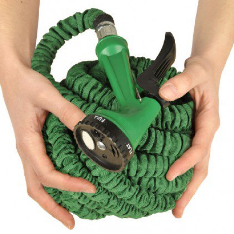 Tuyau d'arrosage plat extensible avec pistolet 15 mètres vert