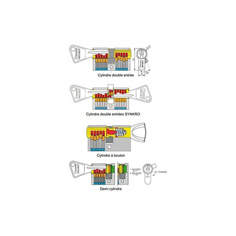 Vachette / assa abloy - cylindre de sureté à bouton 30 x 30 profil européen en laiton nickelé série v5