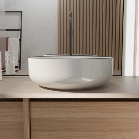 Vasque à poser ronde en céramique Ø42x14 cm - Blanc et liseré noir Aurlane - VAS070