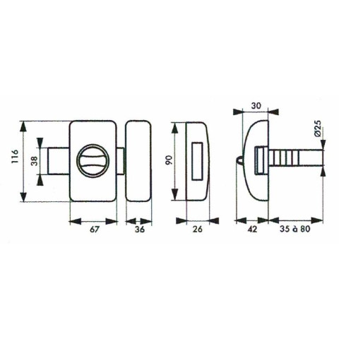 Verrou universel à bouton THIRARD cylindre languette HG5 + 3 clés - 0008047