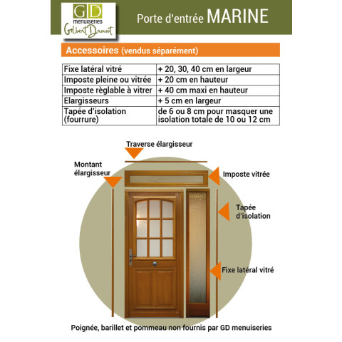 Porte d'entrée bois exo modèle 'marine' 215x80 pousant gauche